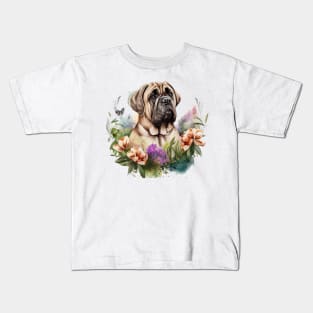 Bull Mastiff Floral Kids T-Shirt